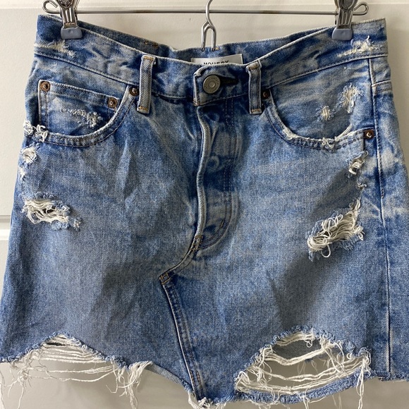Moussy Vintage button fly Distressed Denim Jean Skirt Japanese made Size XS 26 - Picture 2 of 6